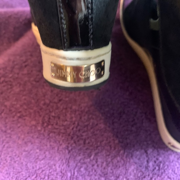 Jimmy Choo Black Suede/Patent Leather Wedge Bootie sz 39 - Picture 6 of 10